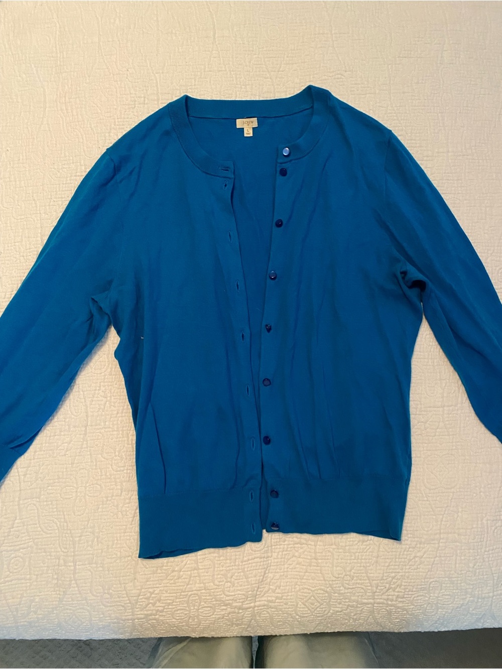 J. Crew Blue Crewneck Button-Front Cardigan